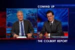 Jon Stewart Stephen Colbert toss